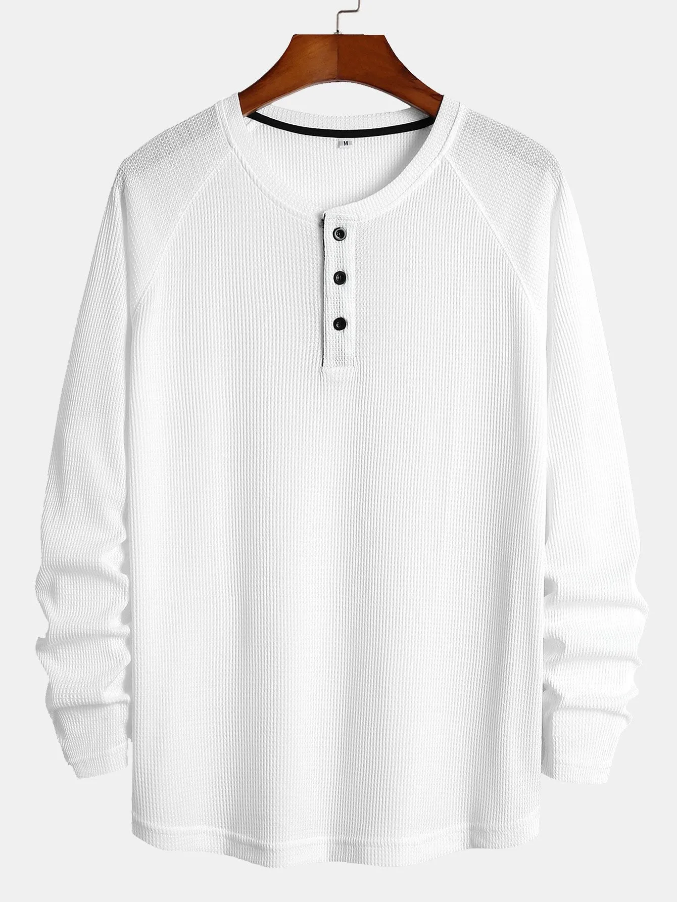 3 Pieces Long Sleeve Arc Hem Waffle Henley Shirt