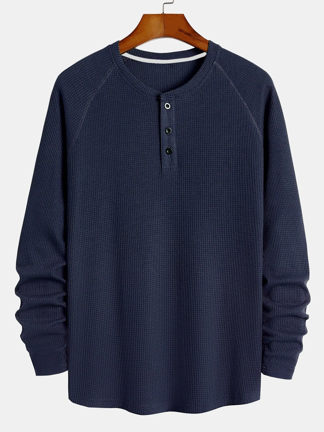 3 Pieces Long Sleeve Arc Hem Waffle Henley Shirt