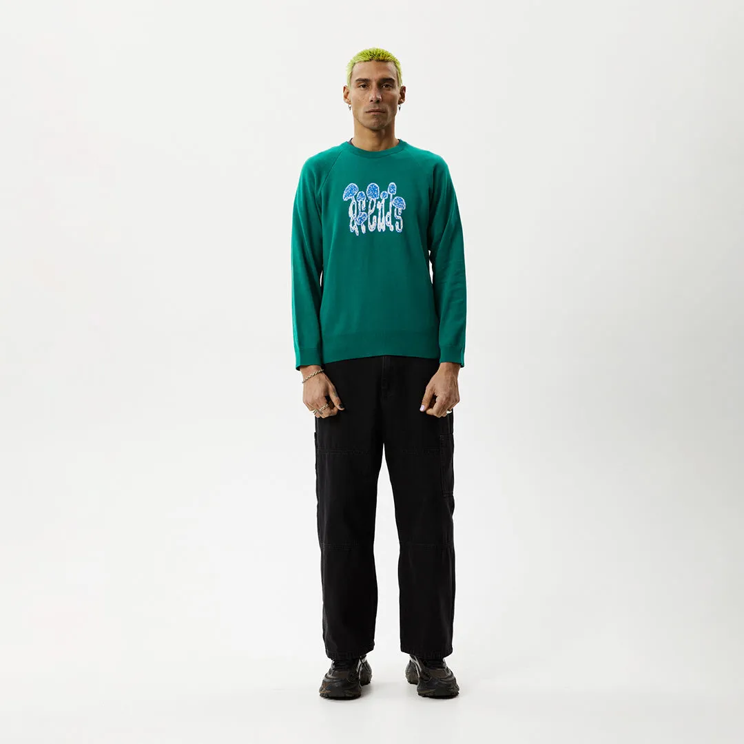 AFENDS Mens Psychedelic - Raglan Knitted Crew Neck Jumper - Emerald