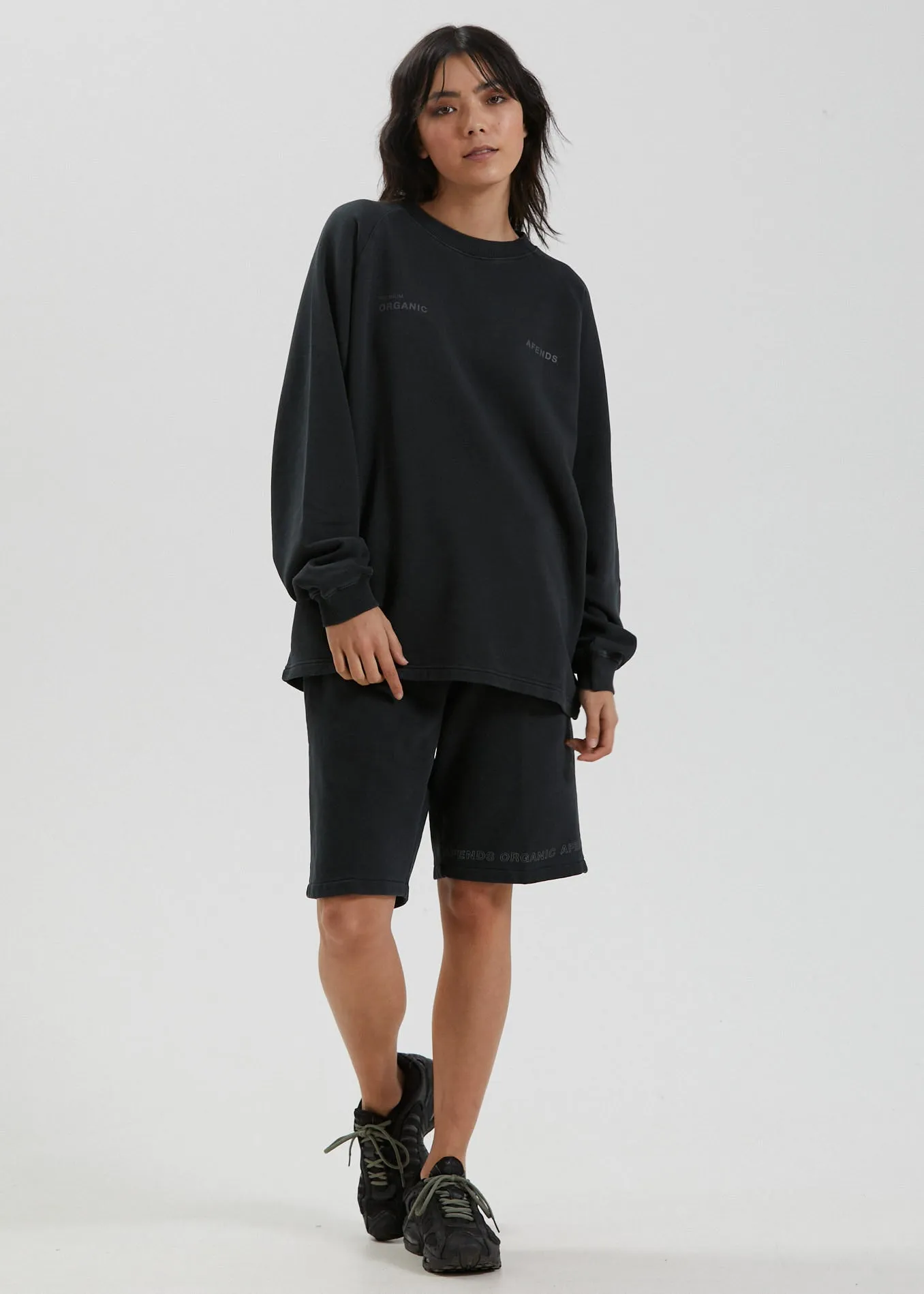 Afends Unisex Boundary - Unisex Organic Crew Neck Jumper - Faded Black