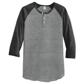 Alternative Men's Eco Grey/Eco Black Eco-Jersey 3/4-Sleeve Raglan Henley