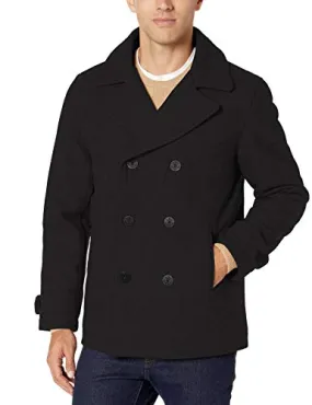 Amazon Essentials Men's Double-Breasted Heavyweight Wool Blend Peacoat Black, Medium
