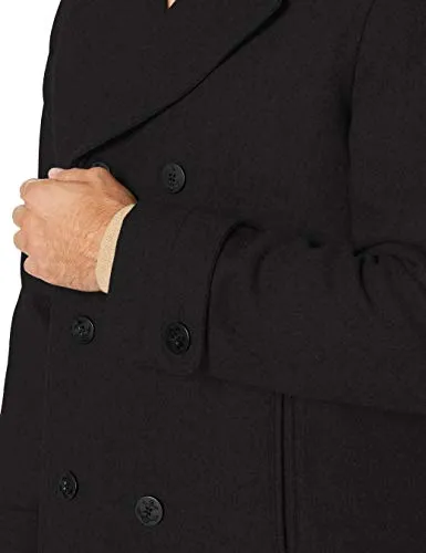 Amazon Essentials Men's Double-Breasted Heavyweight Wool Blend Peacoat Black, Medium