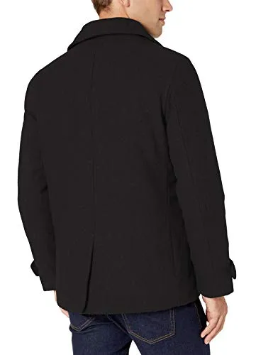 Amazon Essentials Men's Double-Breasted Heavyweight Wool Blend Peacoat Black, Medium