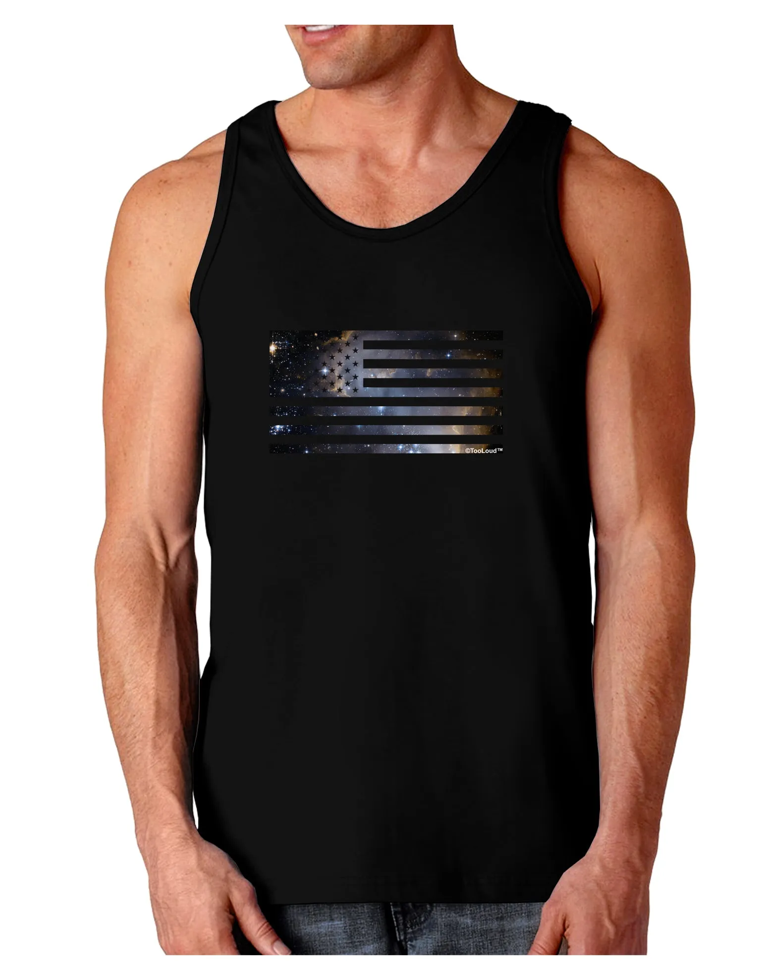 American Flag Galaxy Dark Loose Tank Top  by TooLoud