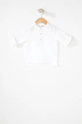 Baby Boy White Linen Henley Button-Up Shirt
