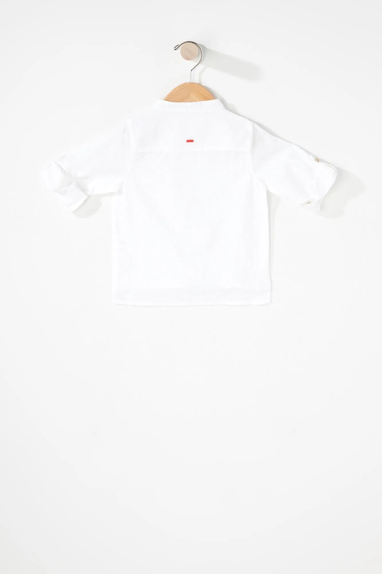 Baby Boy White Linen Henley Button-Up Shirt