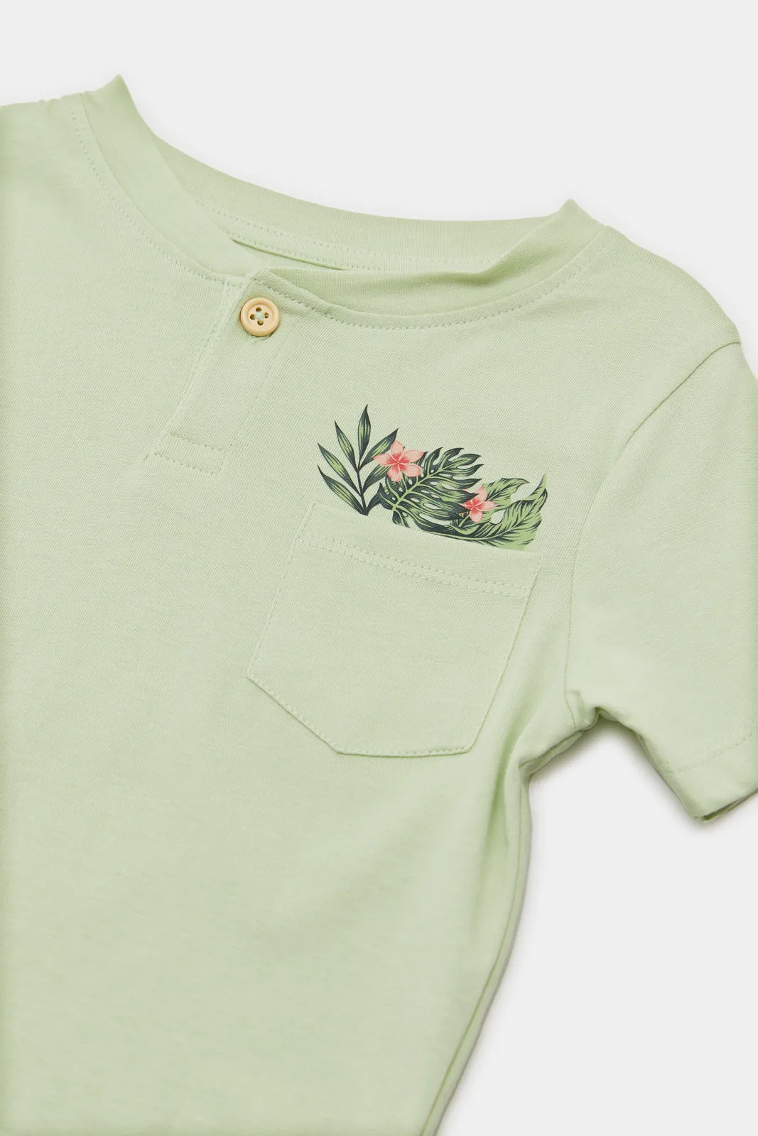 Infant Boys Mint Leaves Print Henley T-Shirt