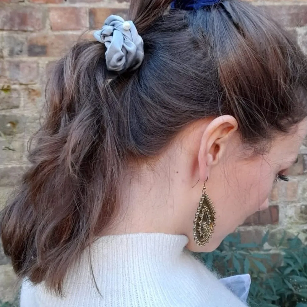 Light Blue Pearl Scrunchie in Satin
