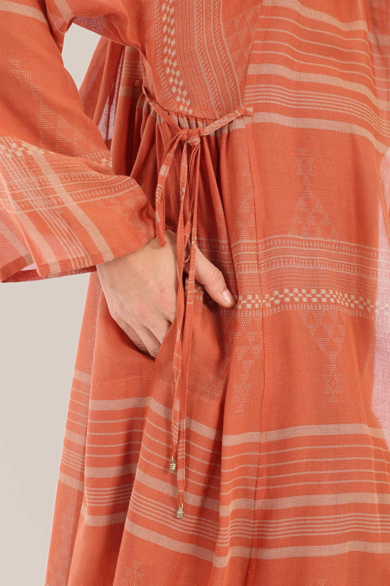 Long hooded coat in printed cotton