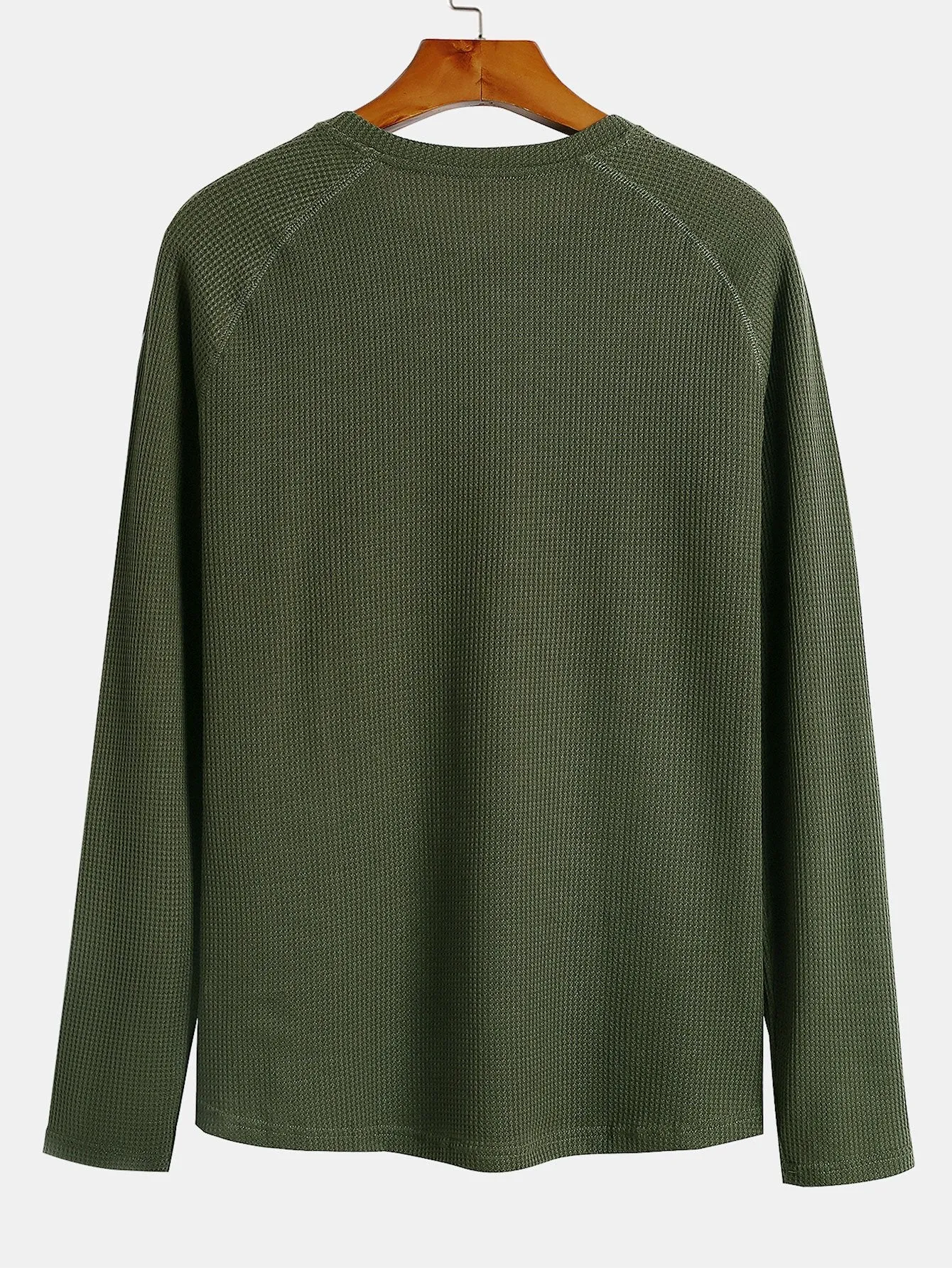 Long Sleeve Arc Hem Waffle Henley Shirt