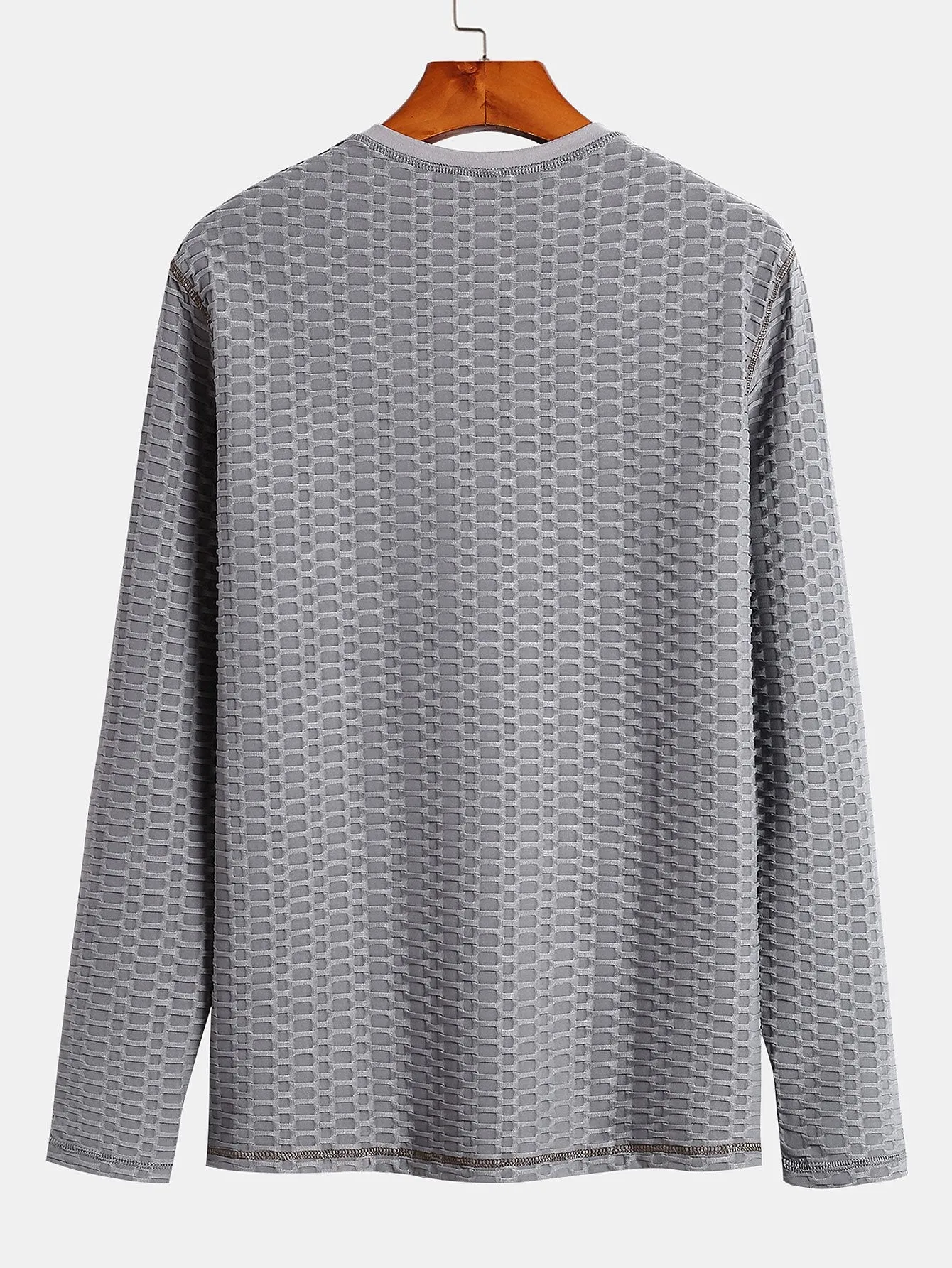 Long Sleeve Muscle Fit Knitted Textured Henley Shirt