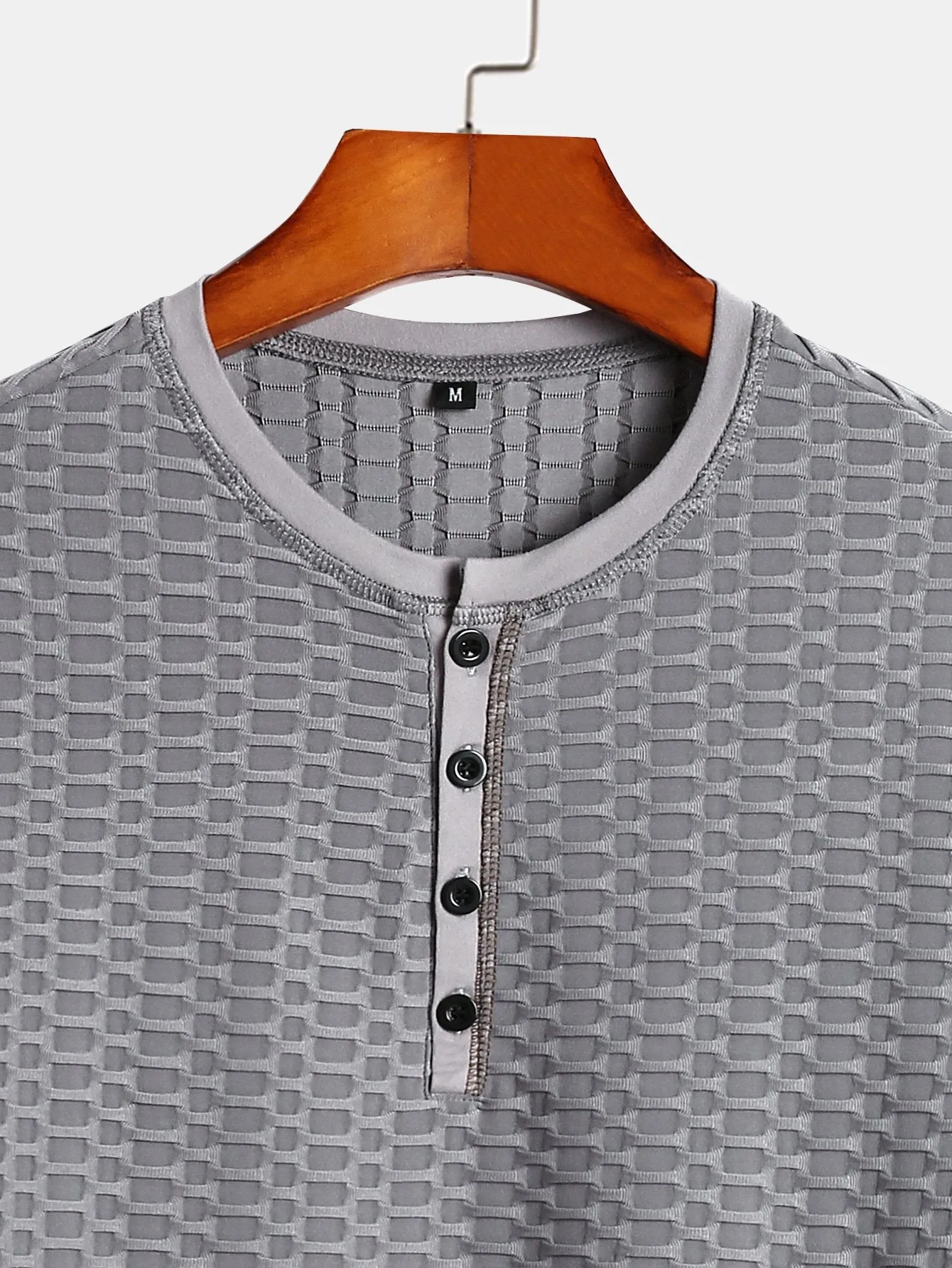 Long Sleeve Muscle Fit Knitted Textured Henley Shirt