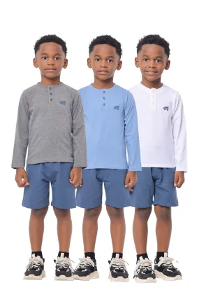 Long Sleeve Toddler Boys Henley T-Shirt Pack of 3 made of Pure Cotton Fabric