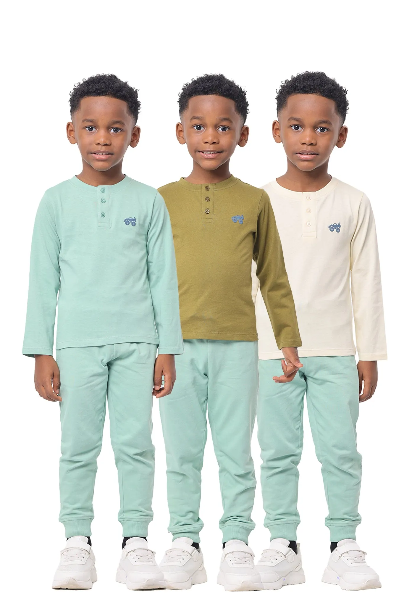 Long Sleeve Toddler Boys Henley T-Shirt Pack of 3 made of Pure Cotton Fabric