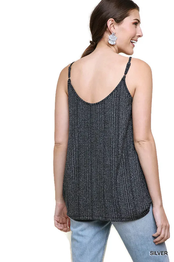 Lurex Cowl Neck Tank Top,  Silver