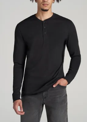 Men's Tall Three Button Long Sleeve Slub Henley in Black