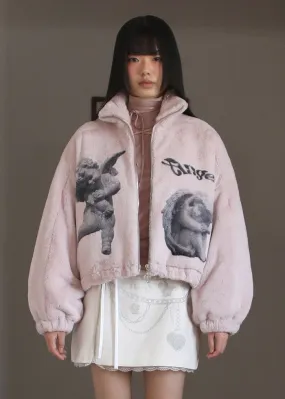 [NOFFICIALNOFFICE] Winter 23 ANGELS ECO FUR ZIP UP JUMPER DUSTY PINK