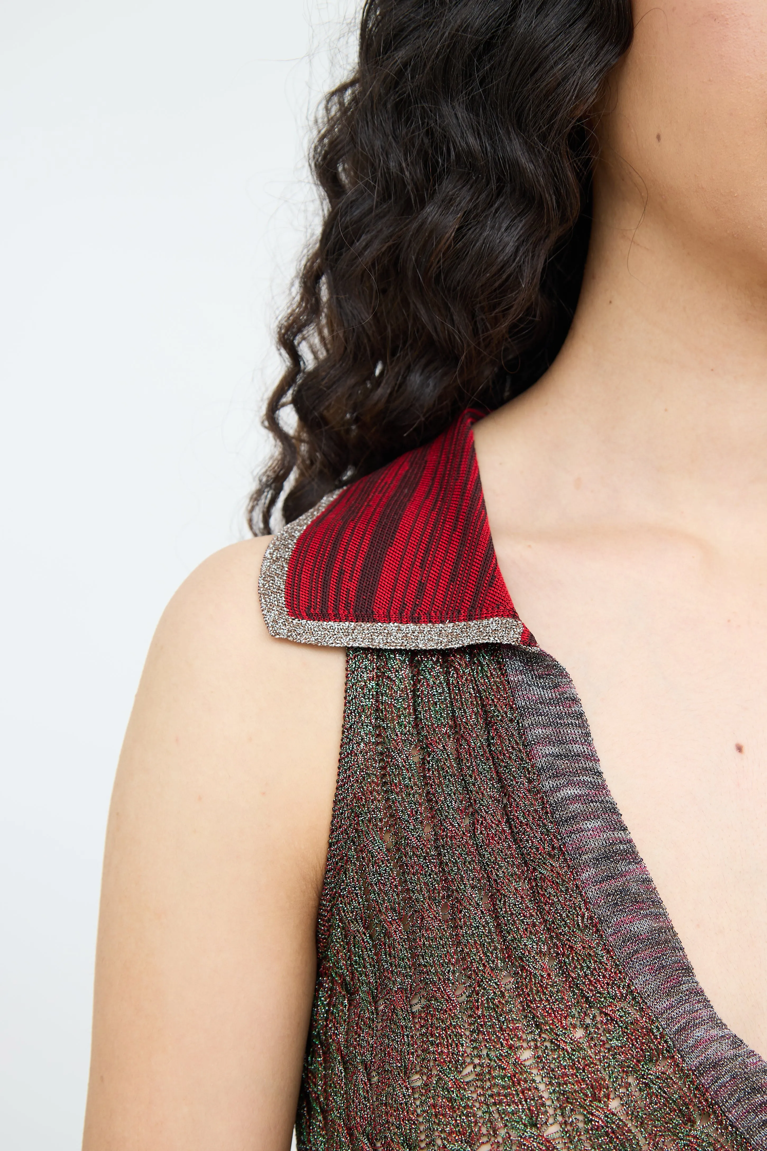 Red Multi Colour Shiny Cable Knit Top