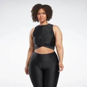 Reebok Apparel Women Shiny Yoga Scribble Crop Tank Top (Plus Size) Black