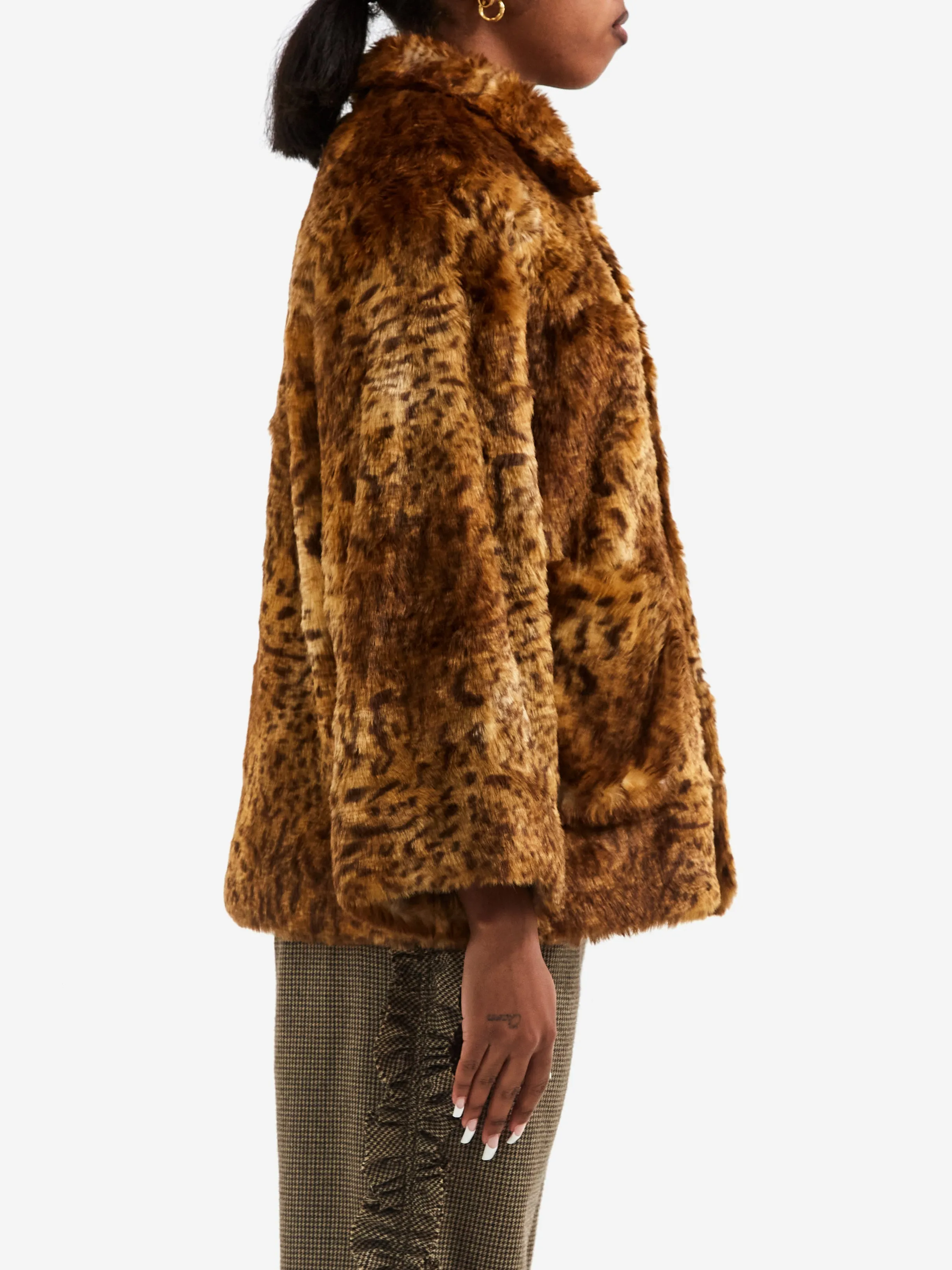 RhodolirioN Eco Fur Stand Up Collar Coat - Leopard