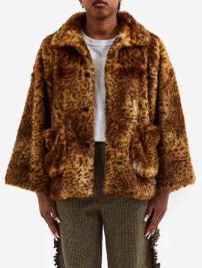 RhodolirioN Eco Fur Stand Up Collar Coat - Leopard