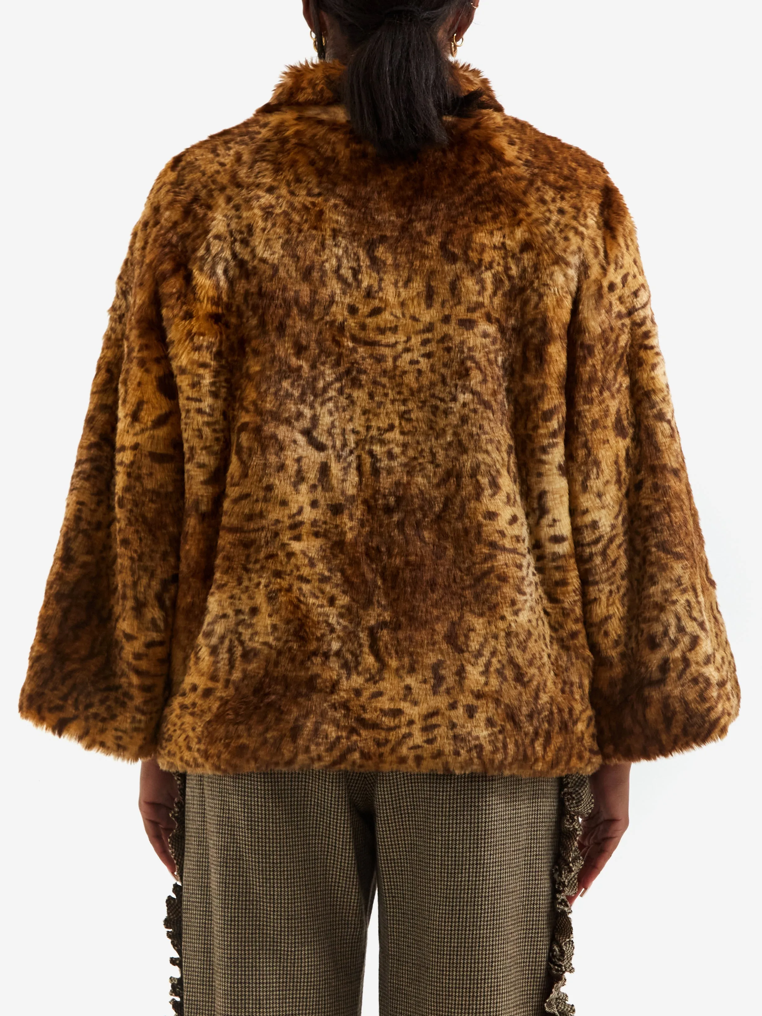 RhodolirioN Eco Fur Stand Up Collar Coat - Leopard