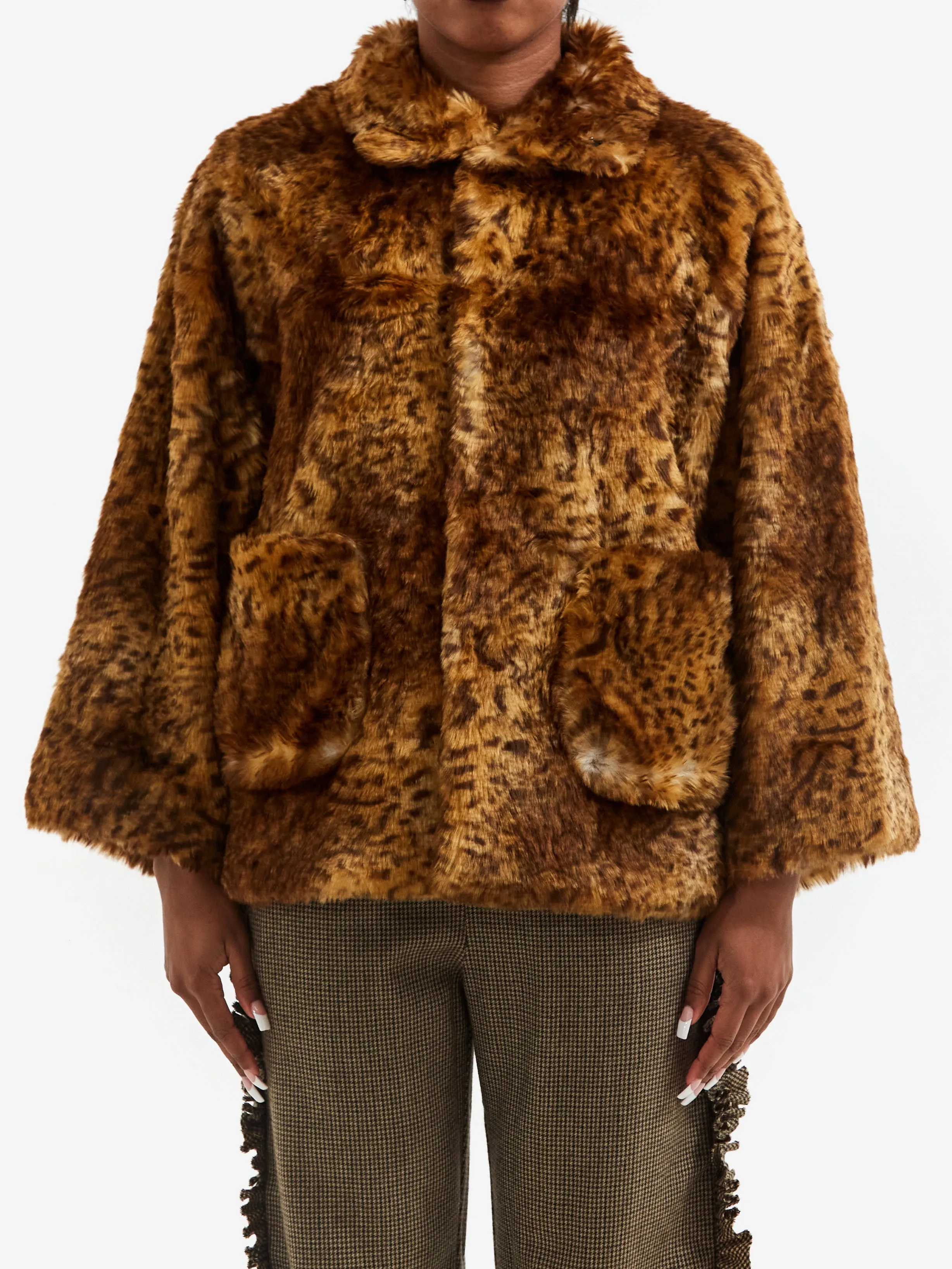 RhodolirioN Eco Fur Stand Up Collar Coat - Leopard