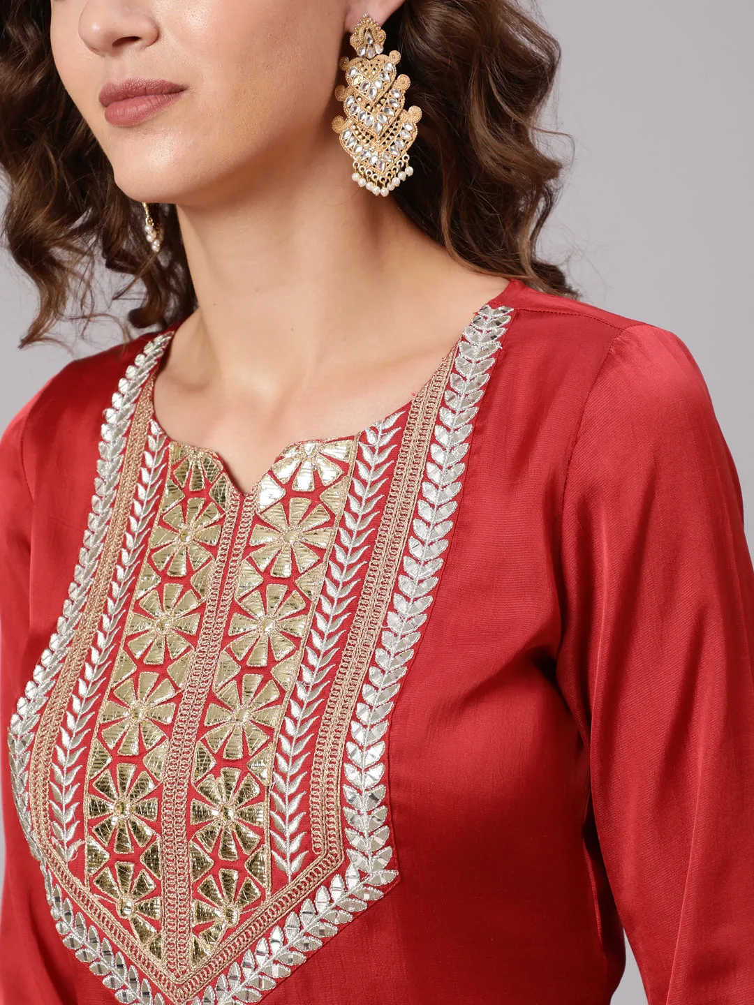 Rust Gota Pati Kurta With Pants And Dupatta