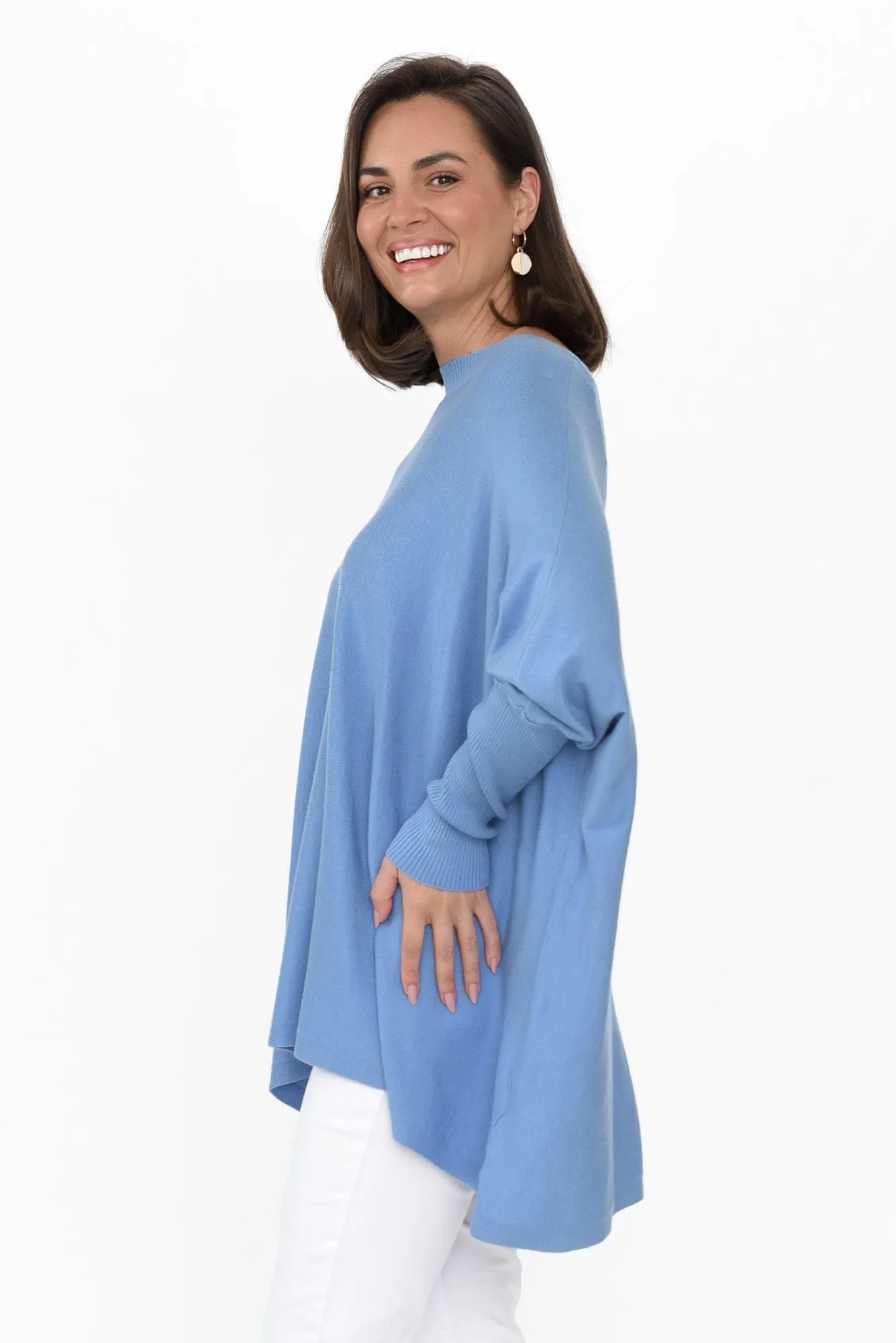 Scottie Blue Cotton Blend Button Jumper