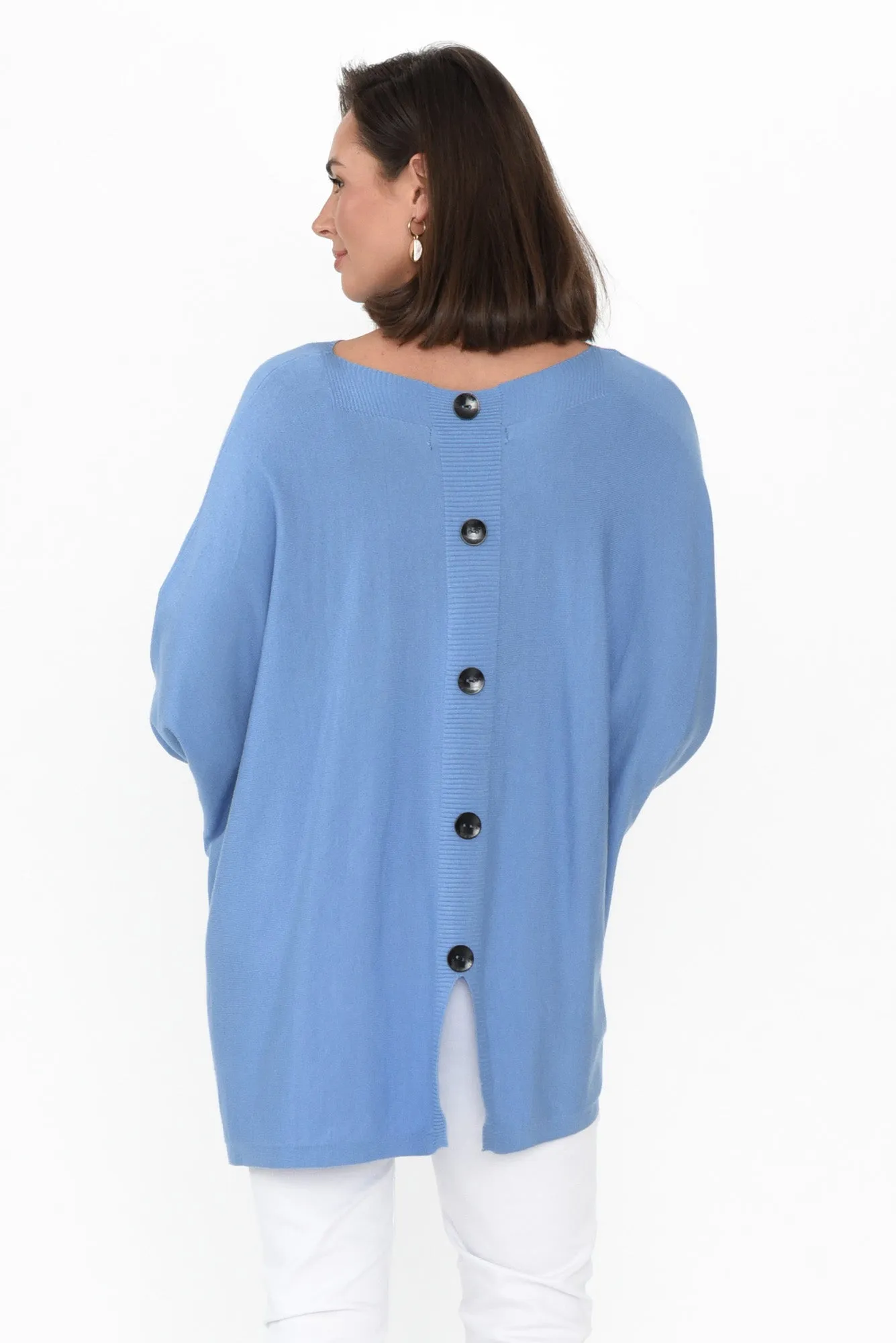 Scottie Blue Cotton Blend Button Jumper