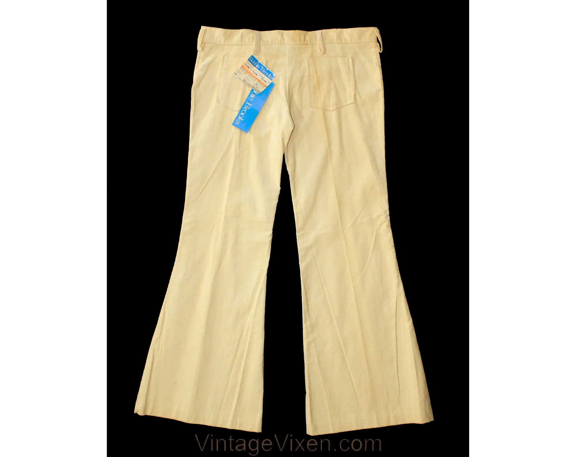 Size 10 Corduroy Bellbottom Pants - Ladies 1970s Low Rise Cotton Cord Trousers - 70s Hippie Light Tan Beige Bell Bottoms - NWT Deadstock