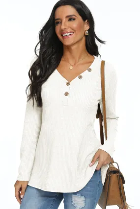 Solid Waffle Knit Button Up Henley Tunic