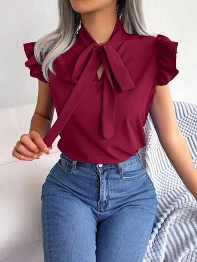 TEEK - Tina Tie Cap Ruffle Sleeve Blouse