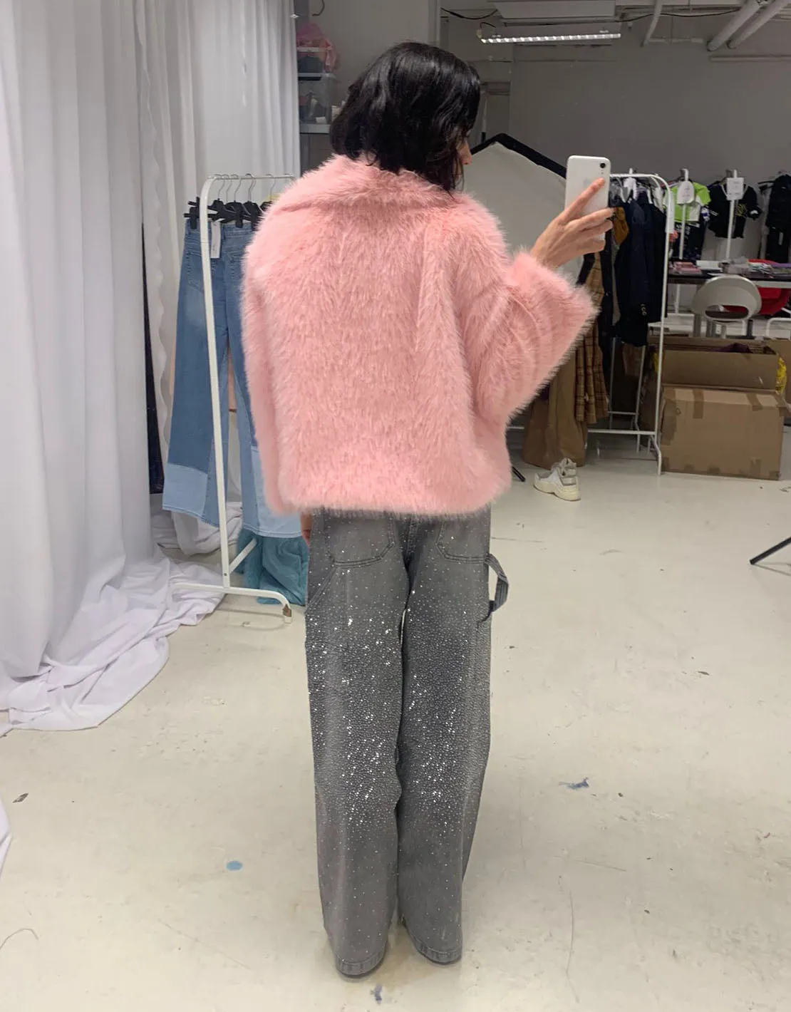V neck faux fur coat I