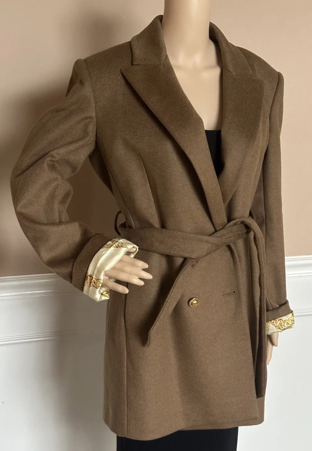 Versace Women’s Wool Camel Peacoat Coat 8 US (44) 1008405 Italy NWT $3100