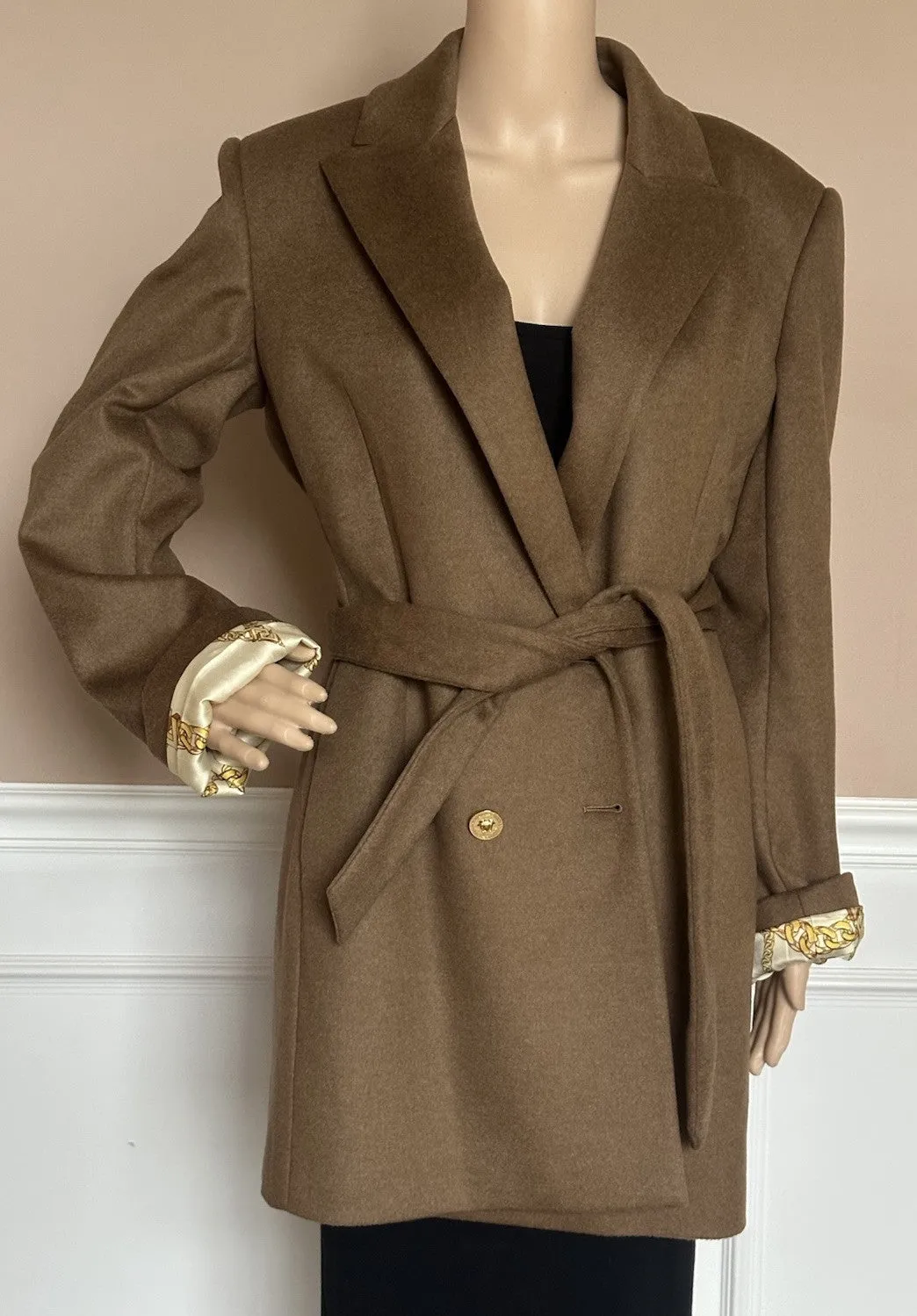 Versace Women’s Wool Camel Peacoat Coat 8 US (44) 1008405 Italy NWT $3100