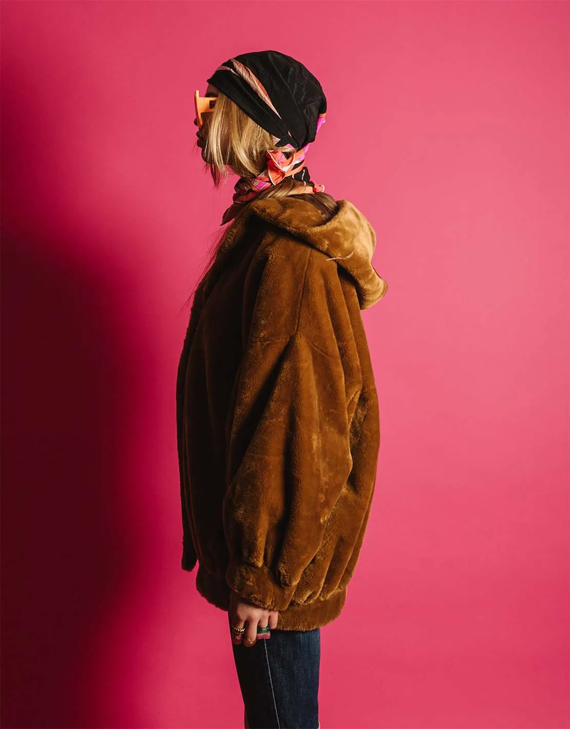 Vintage faux fur coat with hood