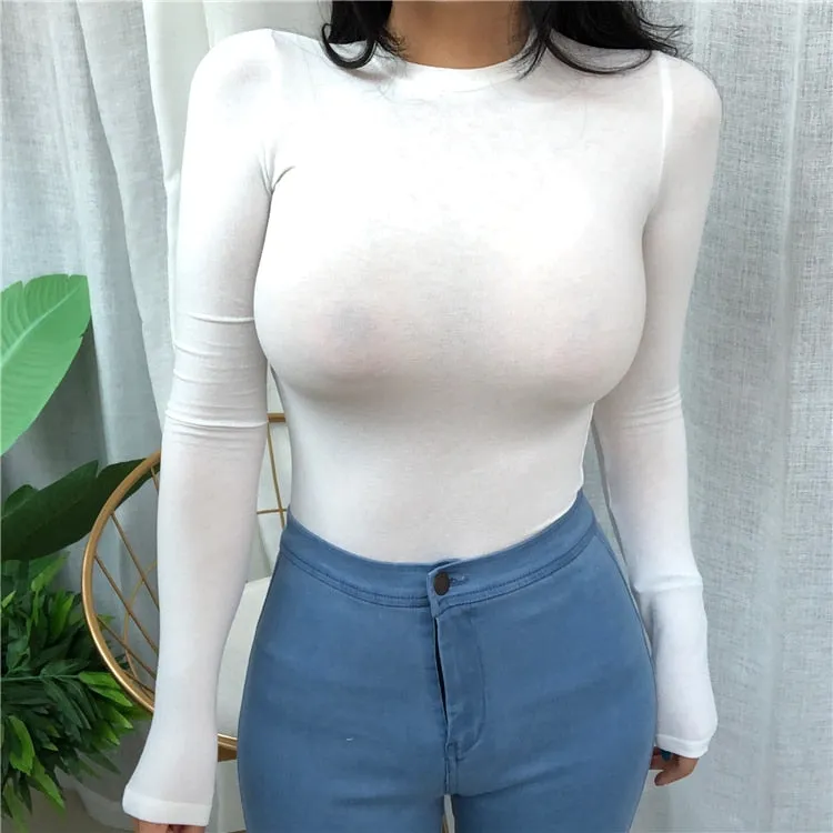 Wjczt Thin Summer Top Sexy T Shirt Women 2020 Elasticity T-Shirt Korean Style Woman Clothes Slim Tshirt Female Casual Long Sleeve Tops