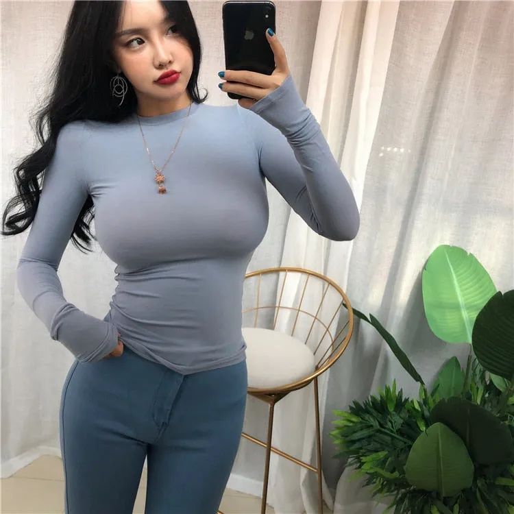 Wjczt Thin Summer Top Sexy T Shirt Women 2020 Elasticity T-Shirt Korean Style Woman Clothes Slim Tshirt Female Casual Long Sleeve Tops